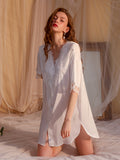Sweet Sexy Lace Short Sleeves White One-Piece Nightgown