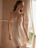 White Sleeveless Sexy Sleepwear One-Piece Nightgown With T-Back