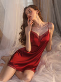 Red Long Sleeves Sexy Two-Piece Slip Dress & Robe Set With Belt