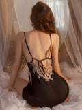 Sweet Sexy Lace Sleeveless Black One-Piece Nightgown With T-Back