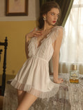Red Sleeveless Lace Decoration Sexy Sleepwear One-Piece Nightgown