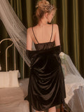 Long Sleeves Lace Sleepwearpink Two-Piece Slip Dress & Robe Set With Belt