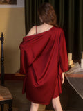 Red Long Sleeves Sexy Two-Piece Slip Dress & Robe Set With Belt
