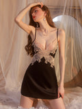 Sweet Sexy Lace Sleeveless Black One-Piece Nightgown With T-Back