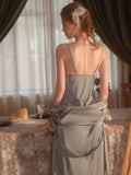 Lace Decoration Two-Piece Slip Dress & Robe Set With Belt