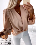 Lantern Bell Sleeve Overlap Blouse